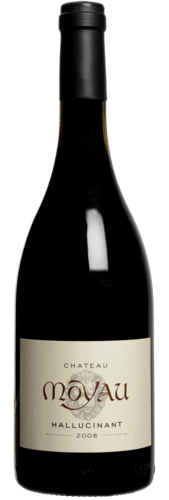 Château Moyau Hallucinant 2008 : Vin Rouge de Caractère Vin rouge Château Moyau Hallucinant 2008, étiquette crème avec logo tête de lion et texte élégant.