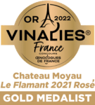 Chateau Moyau Rosé 2021 : Médaille d'Or Vinalies 2022 Médaille d'or Vinalies France 2022 pour le vin Chateau Moyau Le Flamant 2021 Rosé.