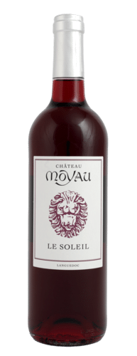 Vin Rouge Château Moyau Le Soleil - Languedoc de Caractère Bouteille de vin rouge Château Moyau Le Soleil Languedoc avec une étiquette blanche illustrée d'une tête de lion.
