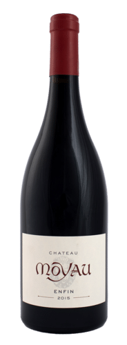 Vin Rouge Château Moyau Enfin 2015 - Languedoc La Clape Bouteille de vin rouge Château Moyau Enfin 2015, étiquette blanche avec lettrage bordeaux stylisé.